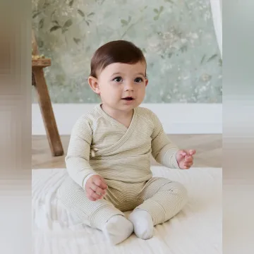 Bej Çizgili Fitilli Kruvaze Tulum