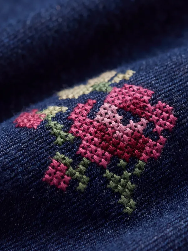 Gül İşlemeli Denim Maya Salopet